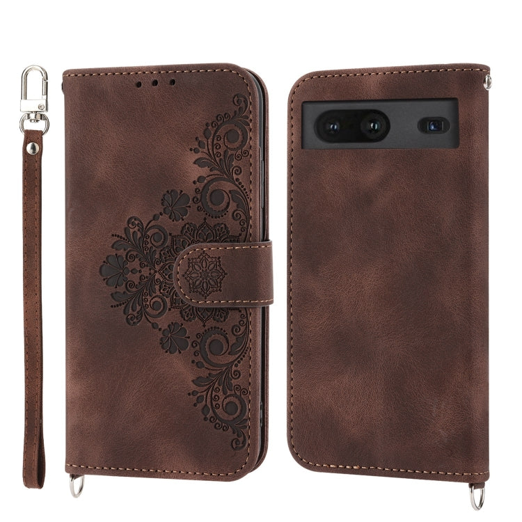 For Google Pixel 6a Skin-feel Flowers Embossed Wallet Leather Phone Case