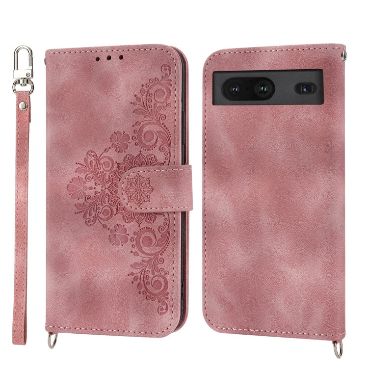 For Google Pixel 7 5G Skin-feel Flowers Embossed Wallet Leather Phone Case