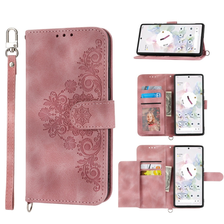 For Google Pixel 7 Pro 5G Skin-feel Flowers Embossed Wallet Leather Phone Case
