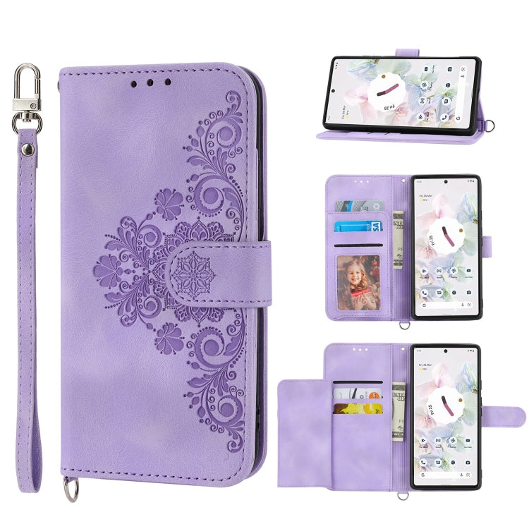For Google Pixel 7 Pro 5G Skin-feel Flowers Embossed Wallet Leather Phone Case