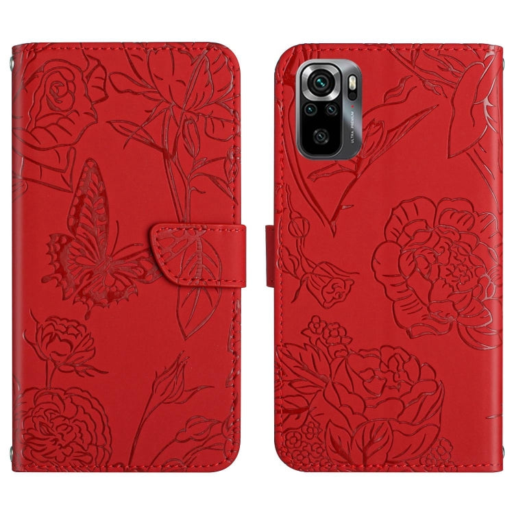 For Xiaomi Poco M5s HT03 Skin Feel Butterfly Embossed Flip Leather Phone Case