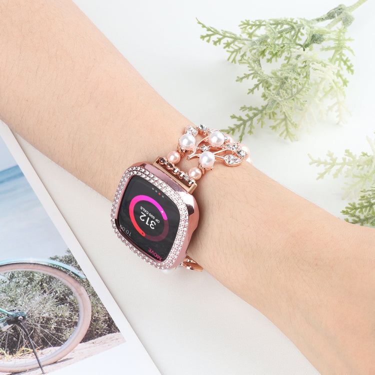 For Fitbit Versa 4 / Sense 2 Pearl Bracelet Watch Band(Pink)