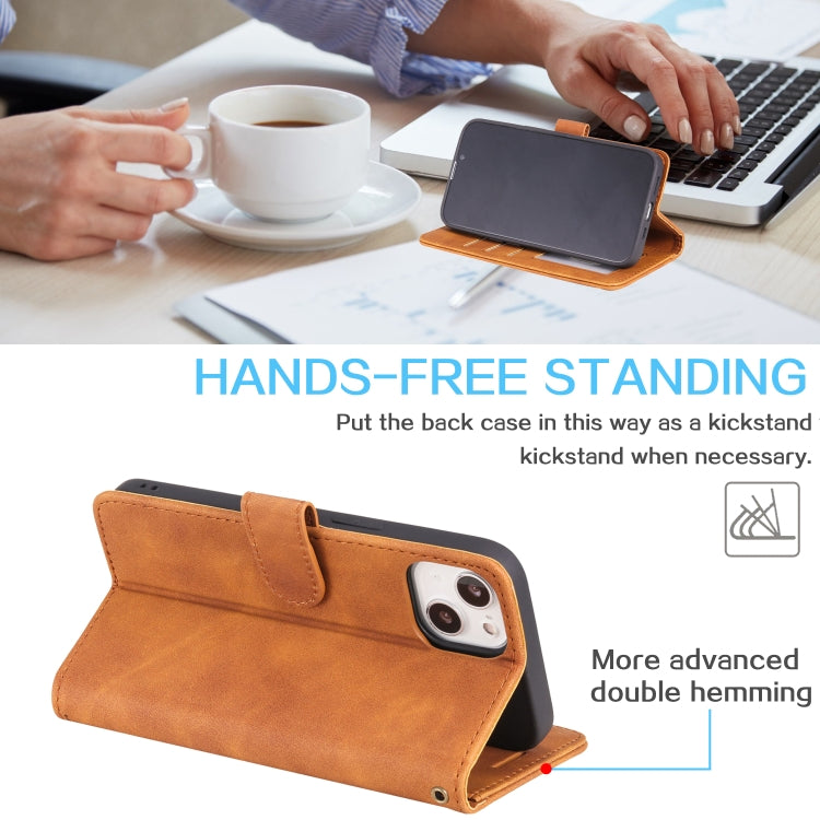 For iPhone 14 Skin Feel Anti-theft Brush Horizontal Flip Leather Phone Case