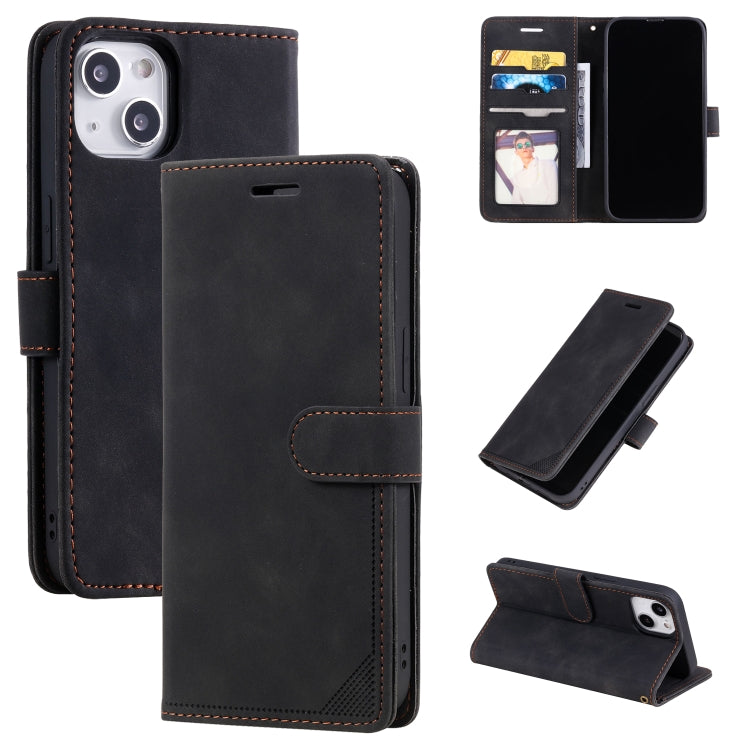 For iPhone 14 Skin Feel Anti-theft Brush Horizontal Flip Leather Phone Case