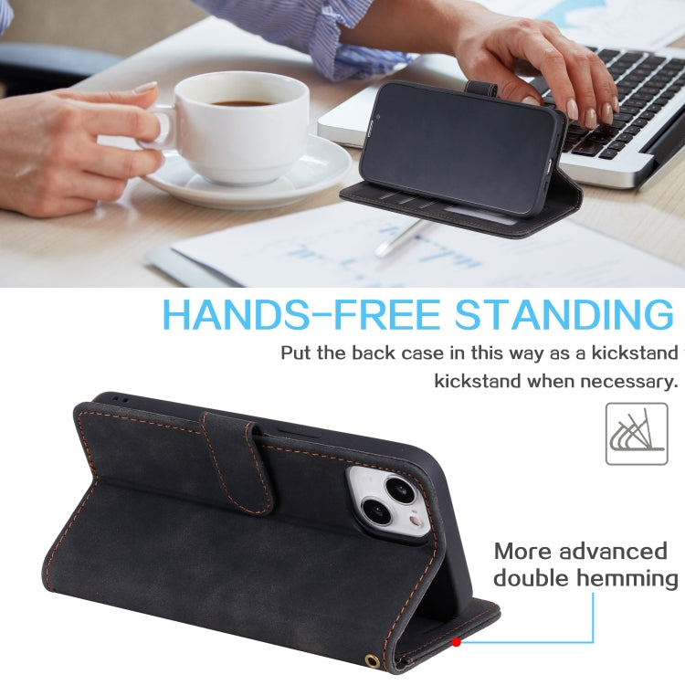 For iPhone 14 Skin Feel Anti-theft Brush Horizontal Flip Leather Phone Case