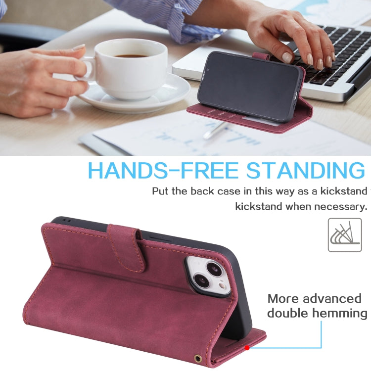 For iPhone 14 Skin Feel Anti-theft Brush Horizontal Flip Leather Phone Case
