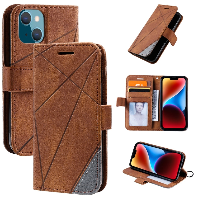 For iPhone 14 Plus Skin Feel Splicing Leather Phone Case