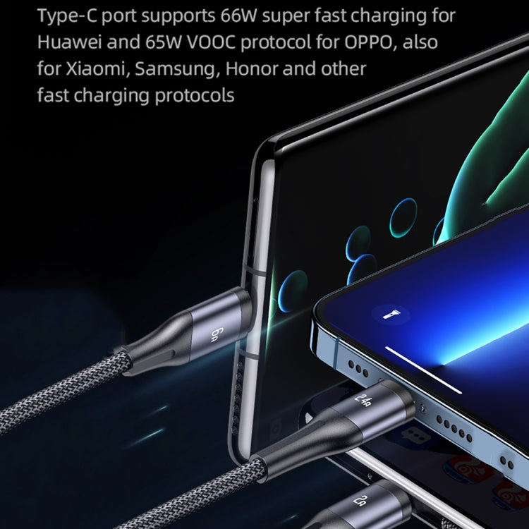 USAMS SJ582 U83 66W 3 in 1 Aluminum Alloy Transparent Digital Display Fast Charging Cable,Cable Length: 1.2m