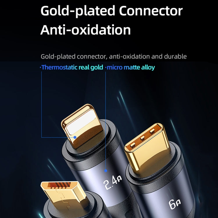 USAMS SJ582 U83 66W 3 in 1 Aluminum Alloy Transparent Digital Display Fast Charging Cable,Cable Length: 1.2m