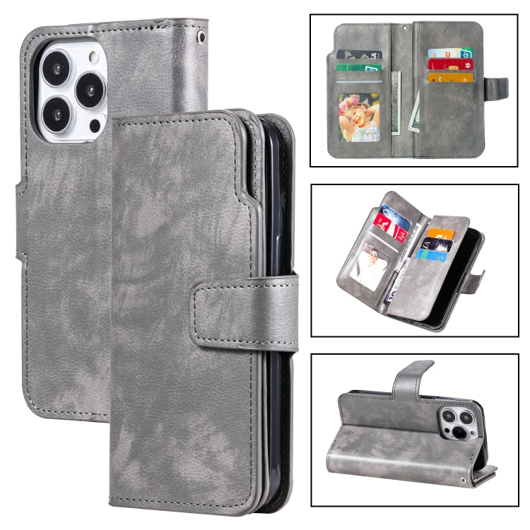 For iPhone 14 Pro Litchi Texture 9 Card Tri-Fold Wallets Leather Phone Case