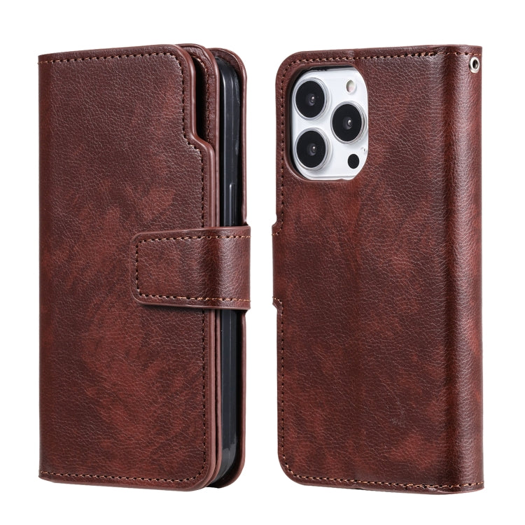 For iPhone 14 Pro Litchi Texture 9 Card Tri-Fold Wallets Leather Phone Case