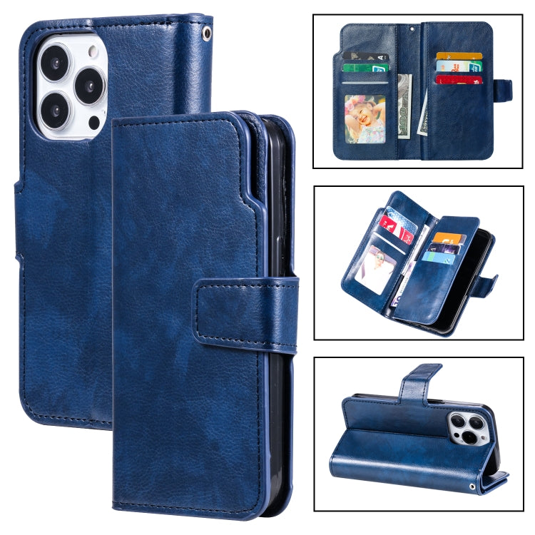 For iPhone 14 Pro Litchi Texture 9 Card Tri-Fold Wallets Leather Phone Case
