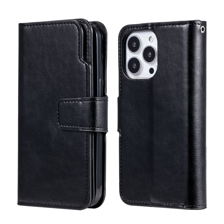 For iPhone 14 Pro Litchi Texture 9 Card Tri-Fold Wallets Leather Phone Case