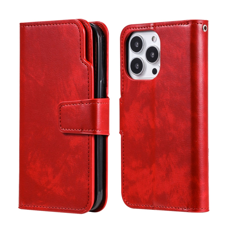 For iPhone 14 Pro Max Litchi Texture 9 Card Tri-Fold Wallets Leather Phone Case