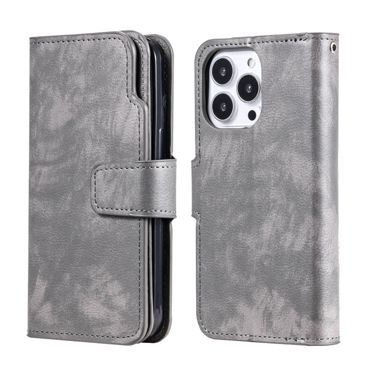 For iPhone 14 Pro Max Litchi Texture 9 Card Tri-Fold Wallets Leather Phone Case