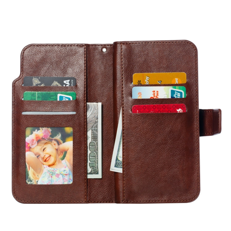 For iPhone 14 Pro Max Litchi Texture 9 Card Tri-Fold Wallets Leather Phone Case