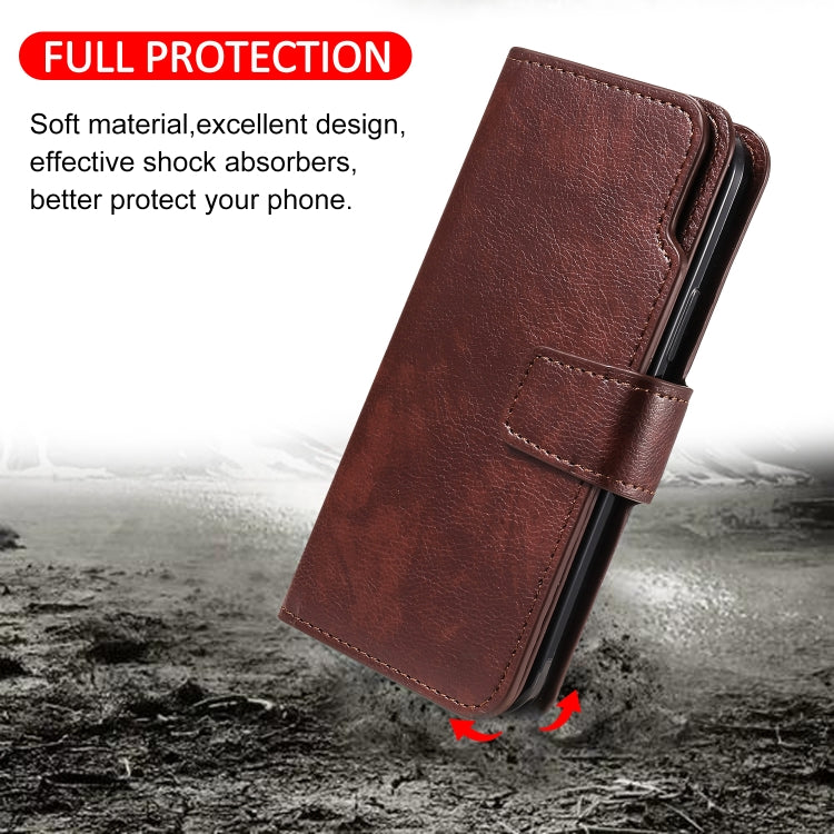 For iPhone 14 Pro Max Litchi Texture 9 Card Tri-Fold Wallets Leather Phone Case