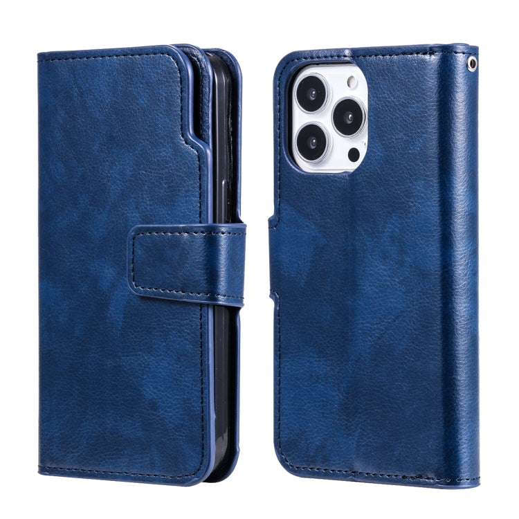 For iPhone 14 Pro Max Litchi Texture 9 Card Tri-Fold Wallets Leather Phone Case
