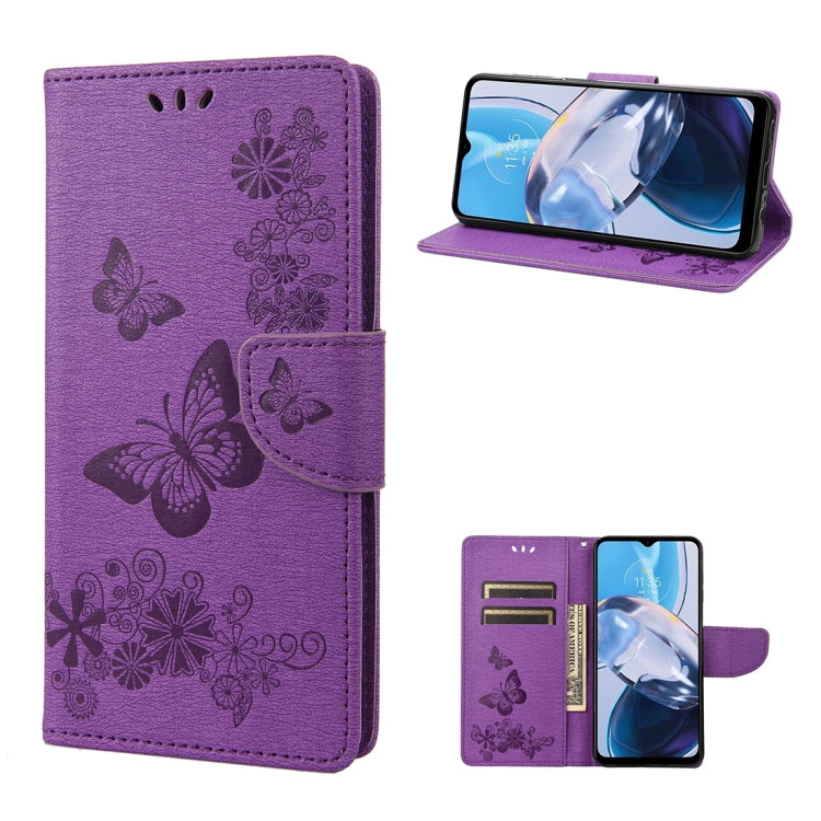 For Motorola Moto E22 / E22i Butterfly Embossed Horizontal Flip Leather Phone Case