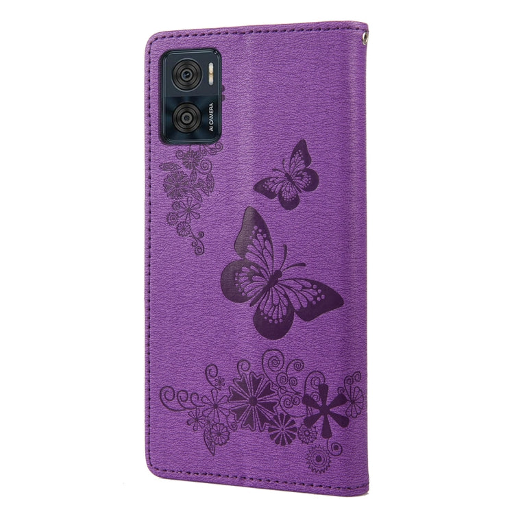 For Motorola Moto E22 / E22i Butterfly Embossed Horizontal Flip Leather Phone Case