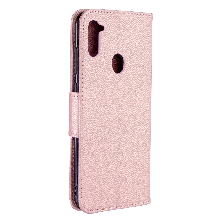 For Galaxy A11 Litchi Texture  Pure Color Horizontal Flip PU Leather Case with Holder & Card Slots & Wallet & Lanyard