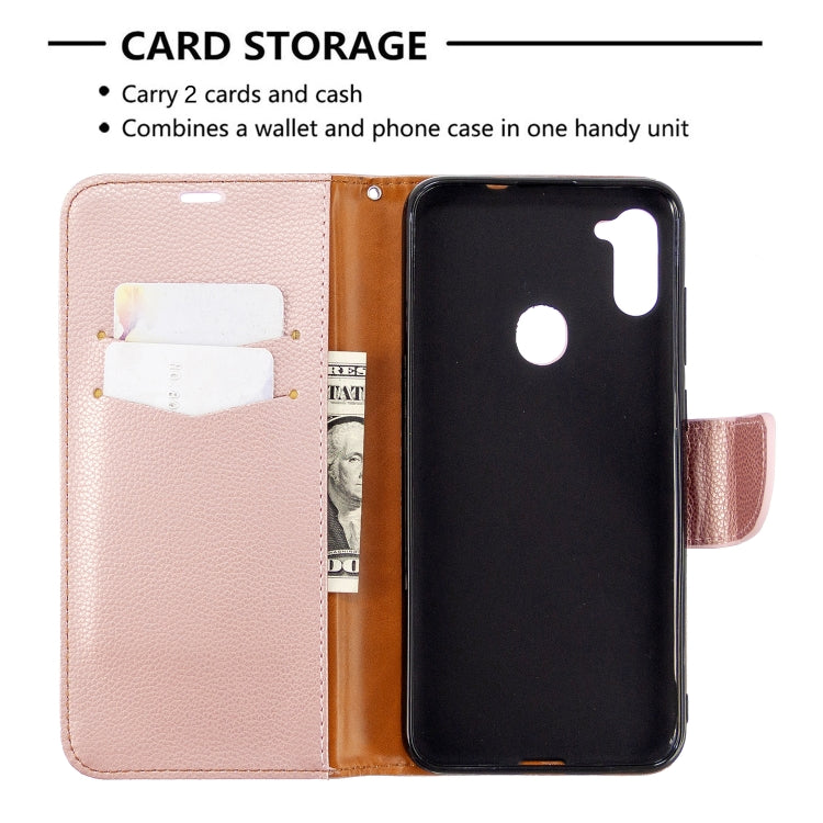 For Galaxy A11 Litchi Texture  Pure Color Horizontal Flip PU Leather Case with Holder & Card Slots & Wallet & Lanyard