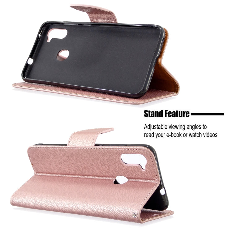 For Galaxy A11 Litchi Texture  Pure Color Horizontal Flip PU Leather Case with Holder & Card Slots & Wallet & Lanyard