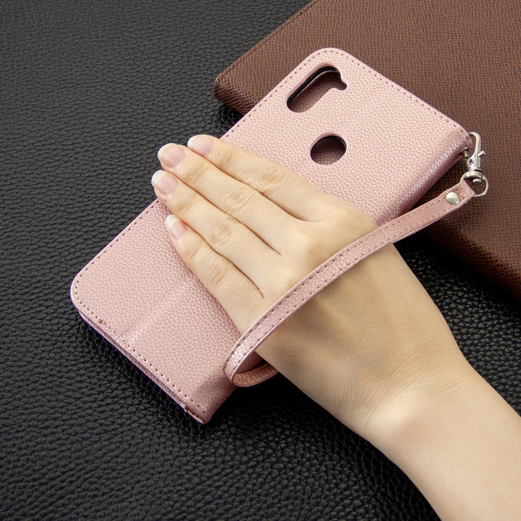 For Galaxy A11 Litchi Texture  Pure Color Horizontal Flip PU Leather Case with Holder & Card Slots & Wallet & Lanyard