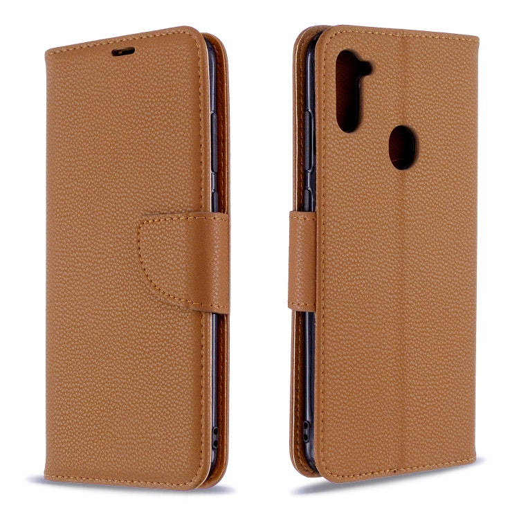 For Galaxy A11 Litchi Texture  Pure Color Horizontal Flip PU Leather Case with Holder & Card Slots & Wallet & Lanyard