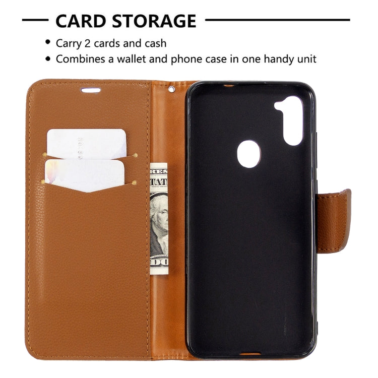 For Galaxy A11 Litchi Texture  Pure Color Horizontal Flip PU Leather Case with Holder & Card Slots & Wallet & Lanyard