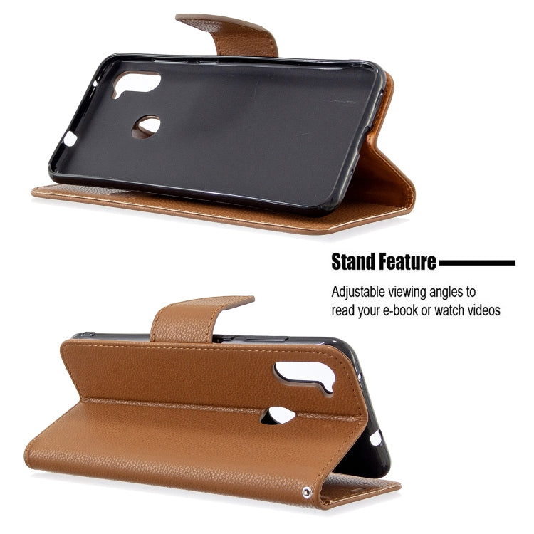 For Galaxy A11 Litchi Texture  Pure Color Horizontal Flip PU Leather Case with Holder & Card Slots & Wallet & Lanyard