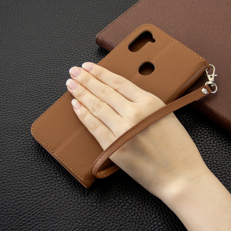 For Galaxy A11 Litchi Texture  Pure Color Horizontal Flip PU Leather Case with Holder & Card Slots & Wallet & Lanyard