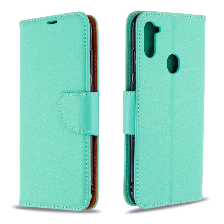 For Galaxy A11 Litchi Texture  Pure Color Horizontal Flip PU Leather Case with Holder & Card Slots & Wallet & Lanyard
