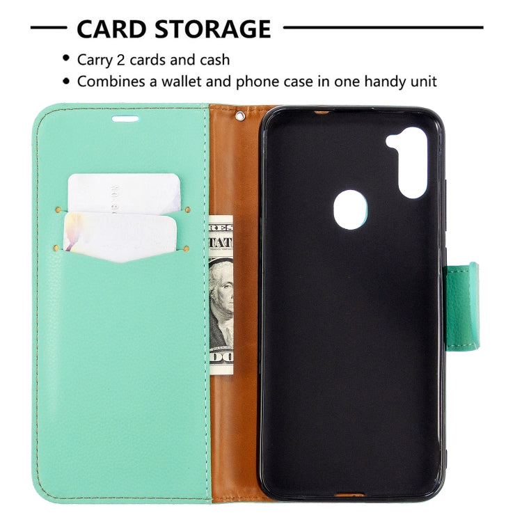 For Galaxy A11 Litchi Texture  Pure Color Horizontal Flip PU Leather Case with Holder & Card Slots & Wallet & Lanyard