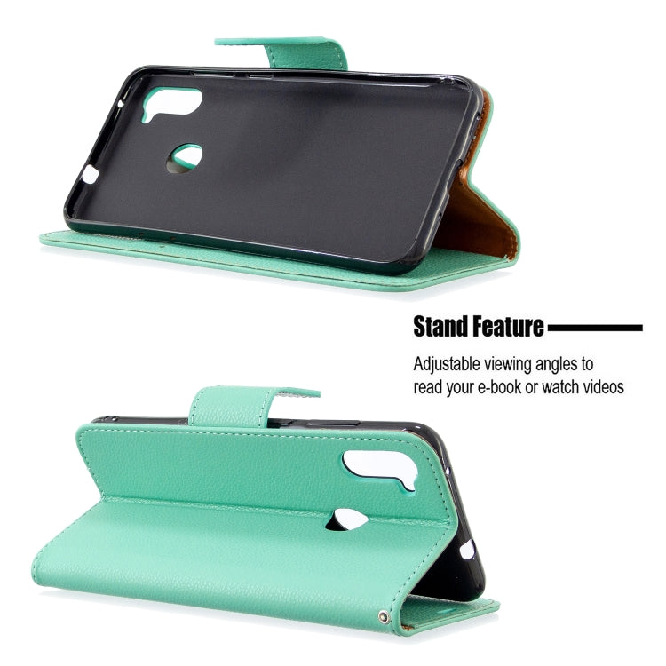 For Galaxy A11 Litchi Texture  Pure Color Horizontal Flip PU Leather Case with Holder & Card Slots & Wallet & Lanyard