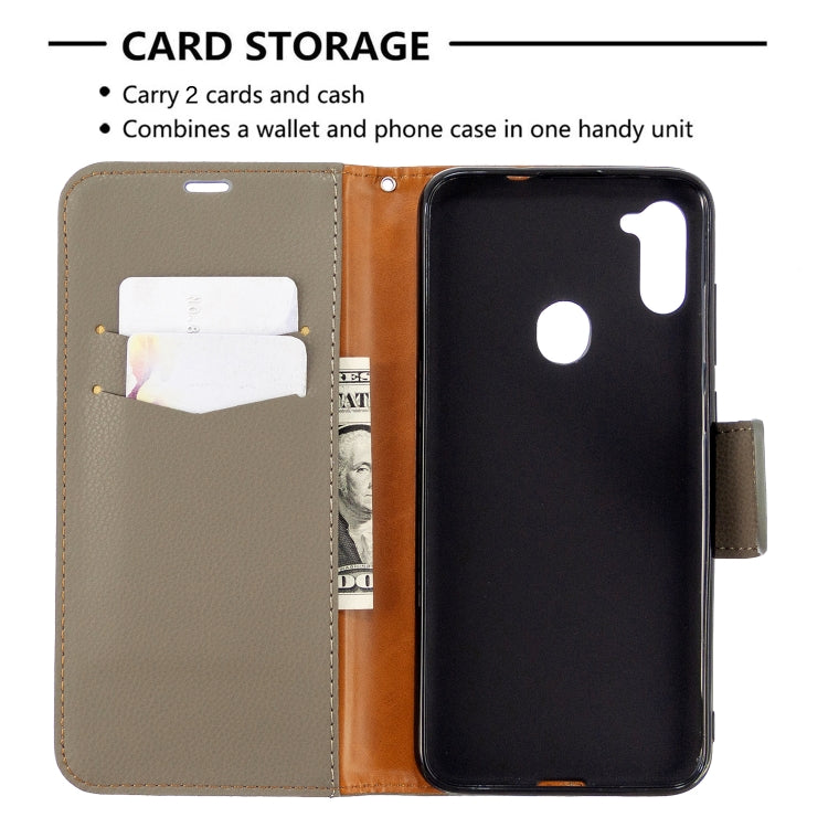 For Galaxy A11 Litchi Texture  Pure Color Horizontal Flip PU Leather Case with Holder & Card Slots & Wallet & Lanyard