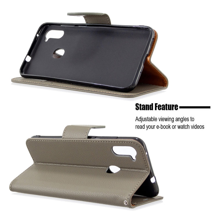 For Galaxy A11 Litchi Texture  Pure Color Horizontal Flip PU Leather Case with Holder & Card Slots & Wallet & Lanyard