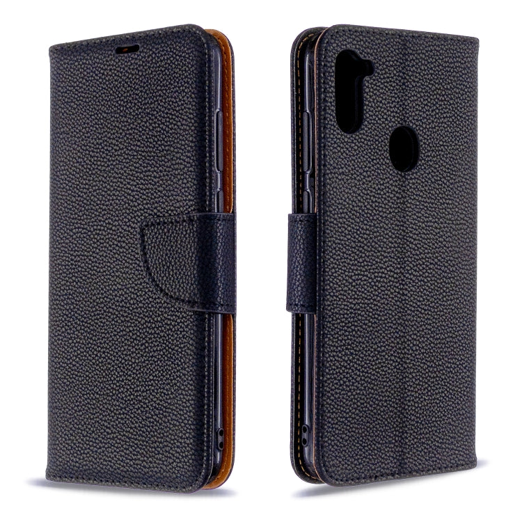 For Galaxy A11 Litchi Texture  Pure Color Horizontal Flip PU Leather Case with Holder & Card Slots & Wallet & Lanyard