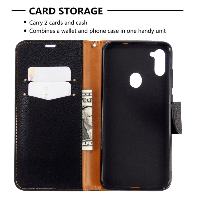 For Galaxy A11 Litchi Texture  Pure Color Horizontal Flip PU Leather Case with Holder & Card Slots & Wallet & Lanyard