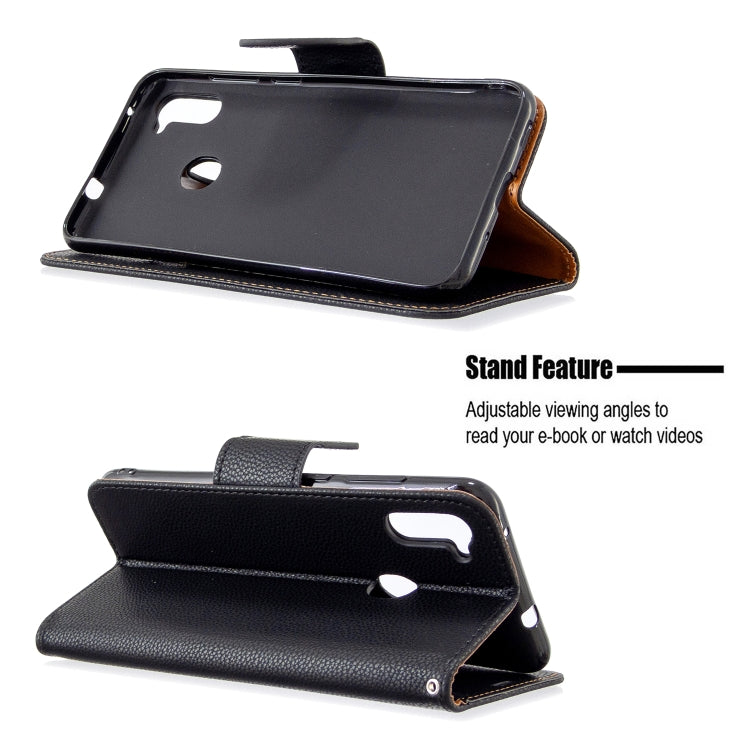For Galaxy A11 Litchi Texture  Pure Color Horizontal Flip PU Leather Case with Holder & Card Slots & Wallet & Lanyard