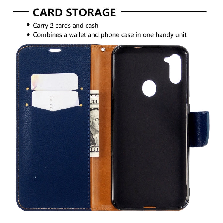 For Galaxy A11 Litchi Texture  Pure Color Horizontal Flip PU Leather Case with Holder & Card Slots & Wallet & Lanyard