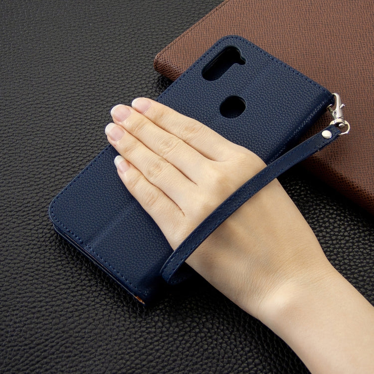 For Galaxy A11 Litchi Texture  Pure Color Horizontal Flip PU Leather Case with Holder & Card Slots & Wallet & Lanyard