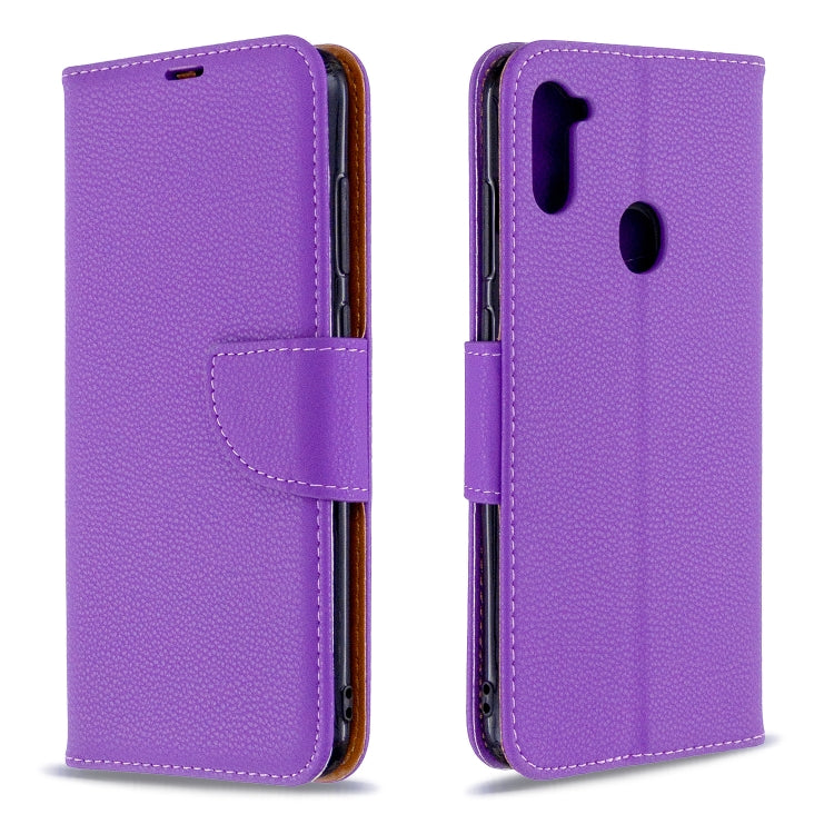 For Galaxy A11 Litchi Texture  Pure Color Horizontal Flip PU Leather Case with Holder & Card Slots & Wallet & Lanyard