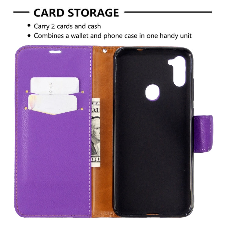 For Galaxy A11 Litchi Texture  Pure Color Horizontal Flip PU Leather Case with Holder & Card Slots & Wallet & Lanyard