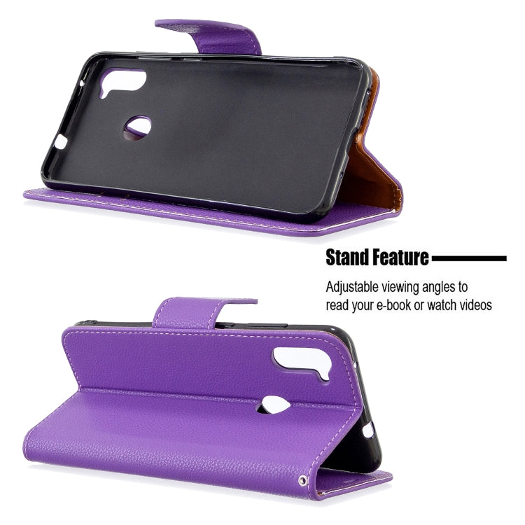 For Galaxy A11 Litchi Texture  Pure Color Horizontal Flip PU Leather Case with Holder & Card Slots & Wallet & Lanyard
