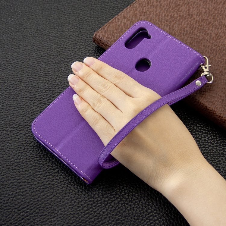 For Galaxy A11 Litchi Texture  Pure Color Horizontal Flip PU Leather Case with Holder & Card Slots & Wallet & Lanyard