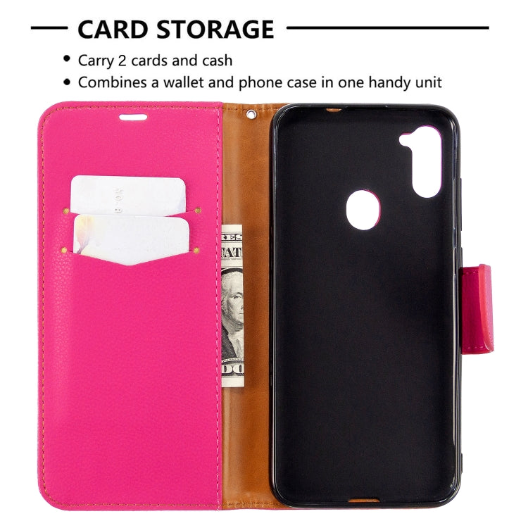 For Galaxy A11 Litchi Texture  Pure Color Horizontal Flip PU Leather Case with Holder & Card Slots & Wallet & Lanyard