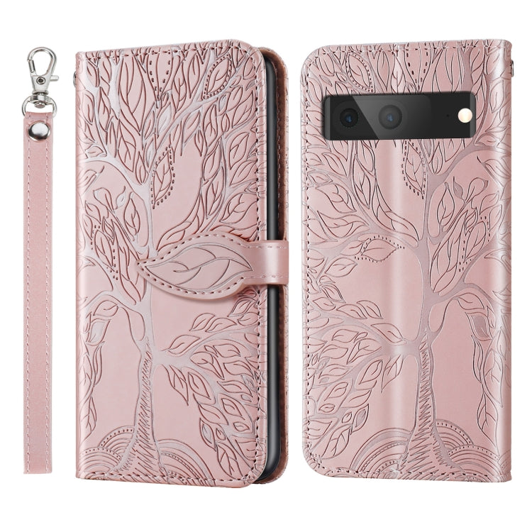 For Google Pixel 7 Life Tree Embossing Pattern Horizontal Flip Leather Phone Case
