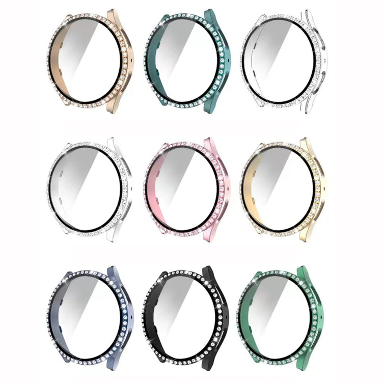For Samsung Galaxy Watch5 40mm Single Row Diamond PC+Tempered Glass Watch Case