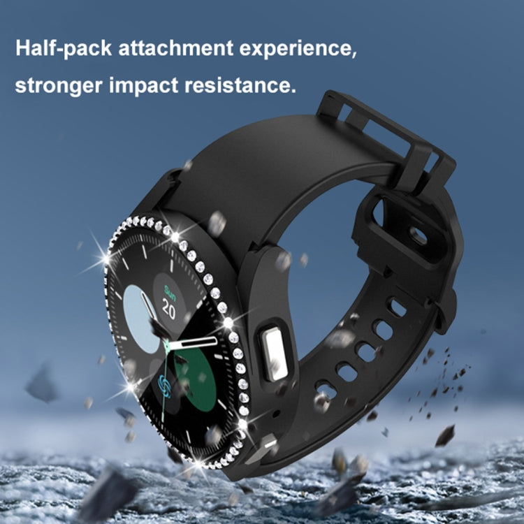 For Samsung Galaxy Watch5 40mm Single Row Diamond PC+Tempered Glass Watch Case